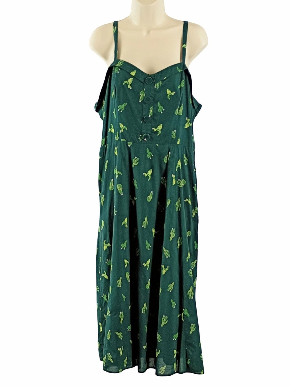 Modcloth Dark Green Cactus-Print Midi Sundress